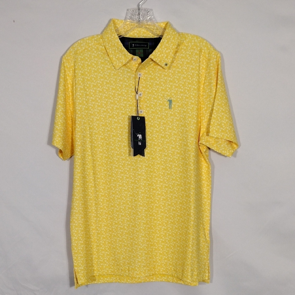 NWT William Murray Mens Yellow Martinis Performance Golf Polo Shirt size Small